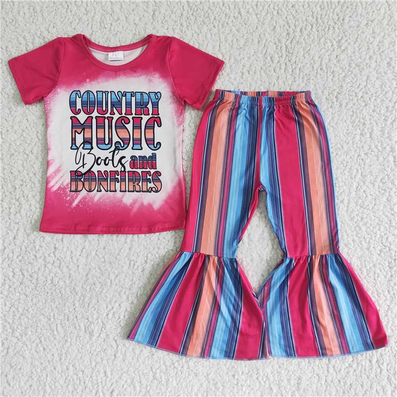 GSPO0008 Rose Pink Short Sleeve Colorful Stripes Set