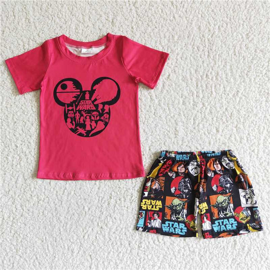 BSSO0040 Boys Red Mickey Short Sleeve Flower Shorts Suit