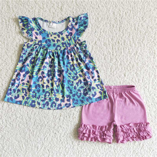 GSSO0025 Blue Little Flying Sleeve Short Sleeve Purple Shorts Suit