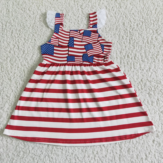 GSD0042 girl flying sleeves national day star striped skirt