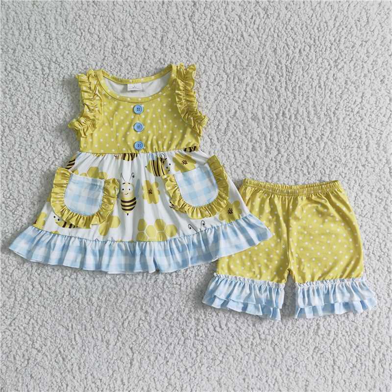 GSSO0086 kids clothing summer yellow bee set
