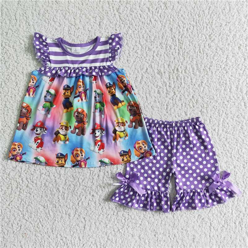 GSSO0060 baby girls purple cartoon print set