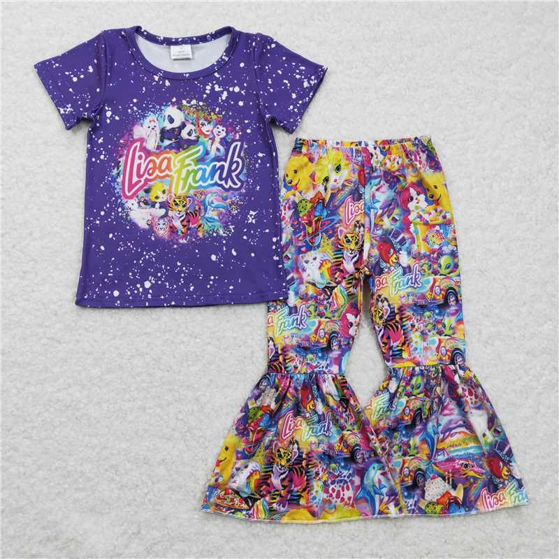 GSPO0343 Girls LisaFrank Purple Short Sleeve Trousers Set