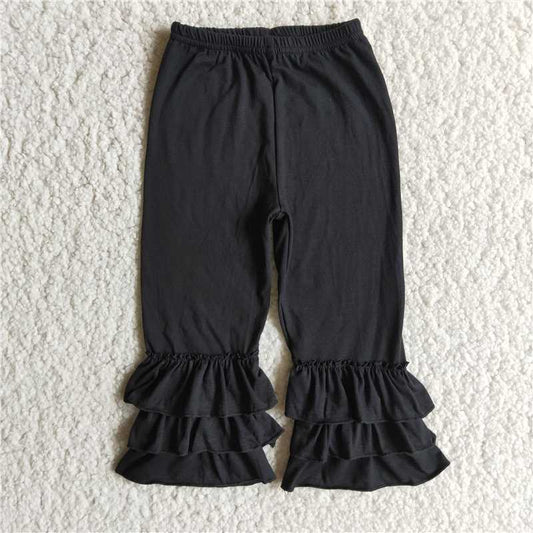 C6-12 Black Three-Layer Ruffle Hem Trousers