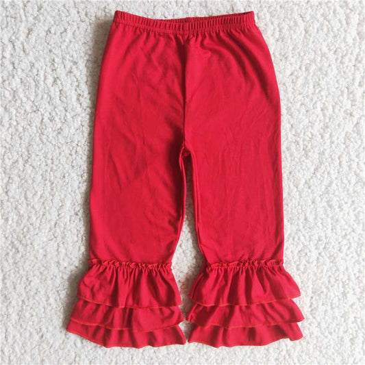 A14-23 Red Three-Layer Ruffle Trousers