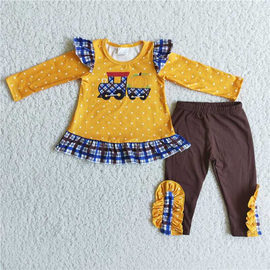 6 C8-20 Baby girls Truck Pumpkin Brown Lace Set D 930
