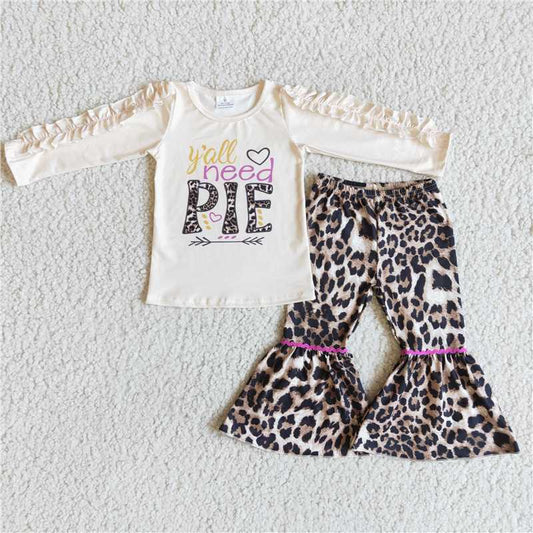 6 A23-20 Long Sleeve Top Leopard Print Flared Pants D 929