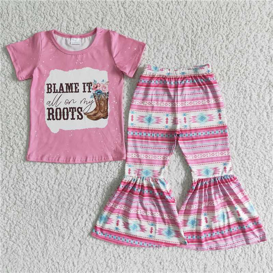 GSPO0054 Girls Pink Striped English Letters Shoes Flower Short Sleeve Length