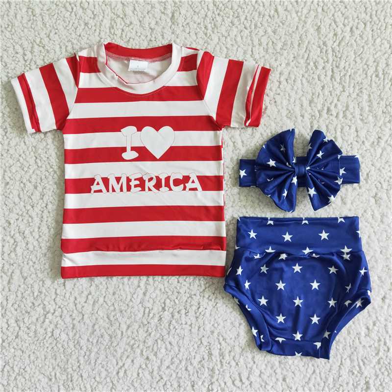 GBO0018 Girls AMERICAN Red Stripe Blue White Star Briefs Suit