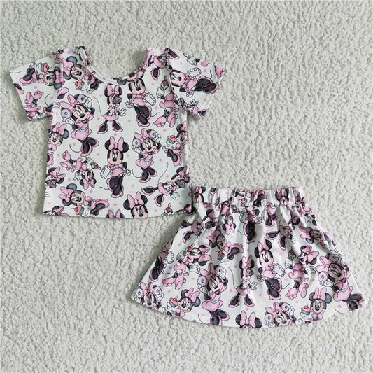 GSD0039 Girls White Short Sleeve Skirt sets