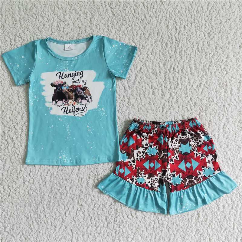 GSD0046 Flower milk cow pattern green short sleeve