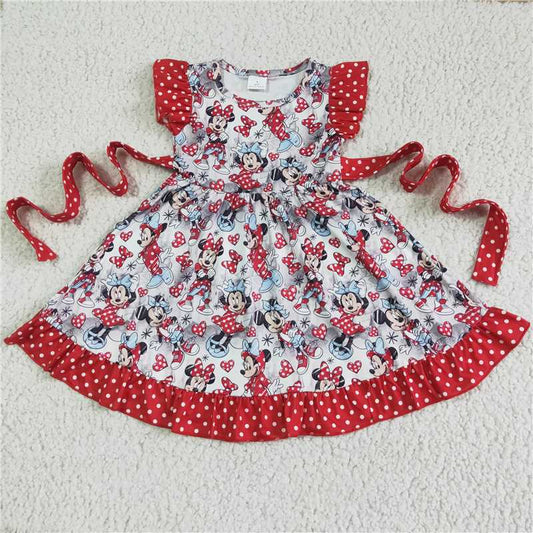 GSD0043 girl flying sleeve red cartoon lace skirt