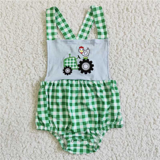 2 Baby Boys  Girls Vest Embroidered Car Chick Green Plaid Bodysuit SR0036