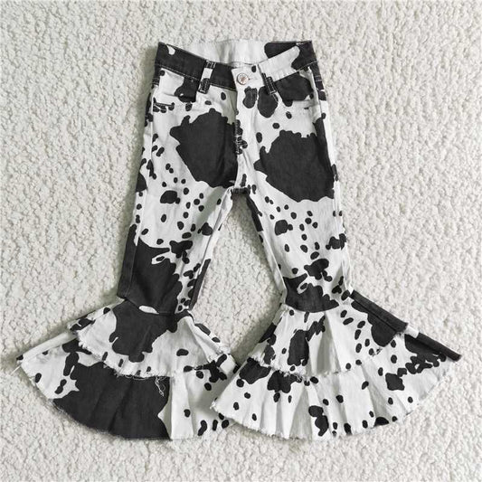 P0001 Denim Cow Print Double Lace Trousers