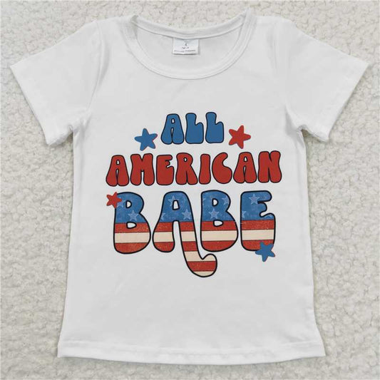 GT0179 Girls' National Day BABE White Short Sleeve Top D 5.16