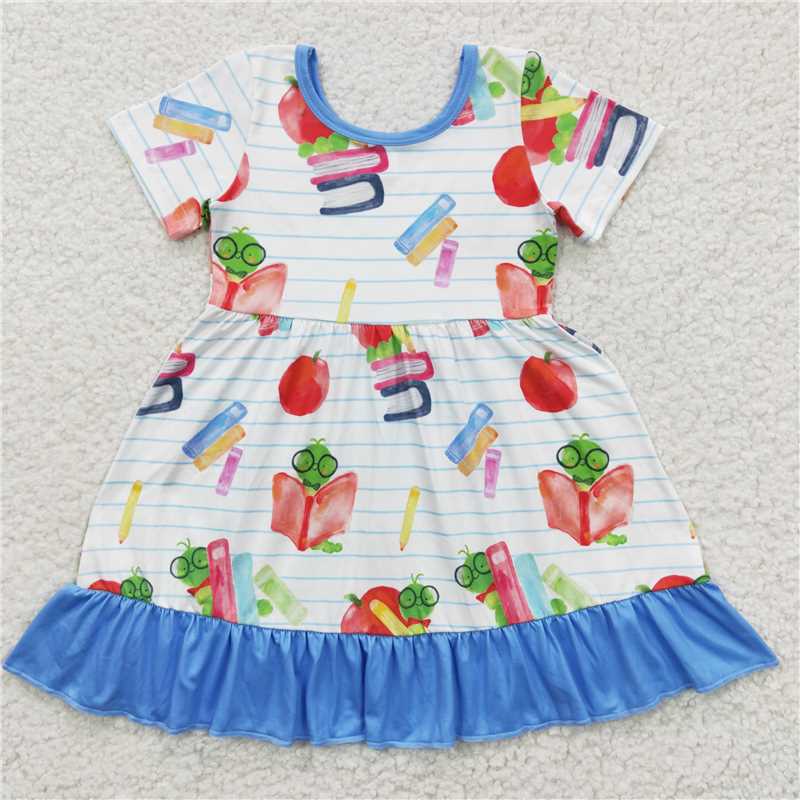 GSD0333 Girls Back to School Book Pen Short Sleeve Dress