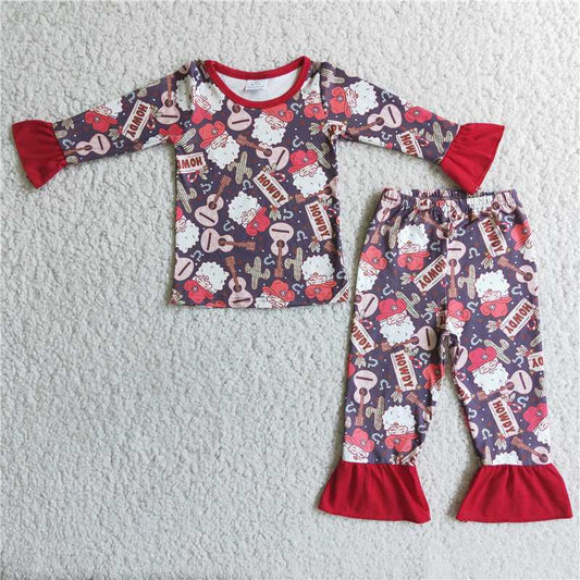 6 A6-14 Baby girls guitar santa pajama set