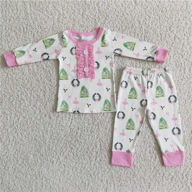 6 A16-27 Baby girls christmas tree long sleeve pajamas