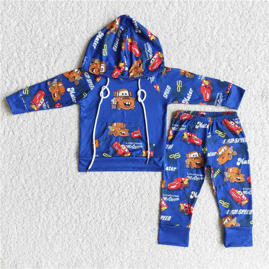 6 C10-26  cartoon car boy blue hoodie suit