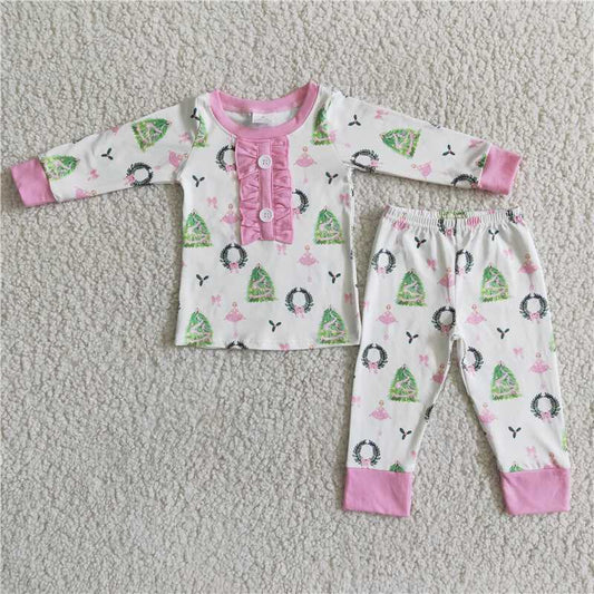 6 A16-27 Baby girls christmas tree long sleeve pajamas