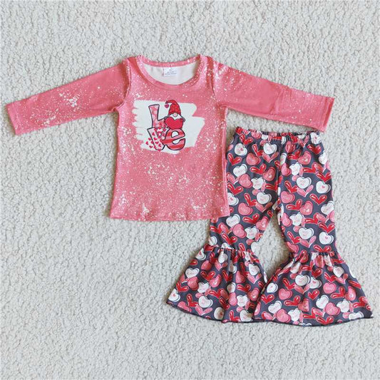 6 B10-2 Valentine's Day Heart Long Sleeve Flared Pants Set