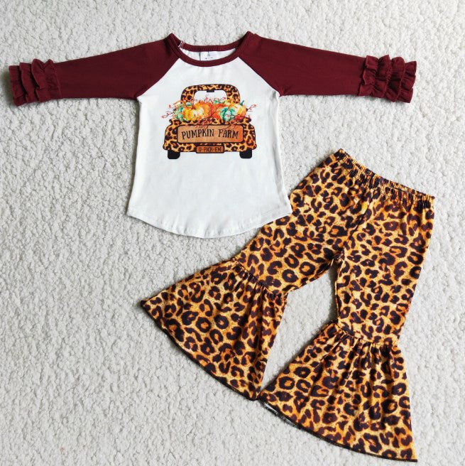 6 C8-37 Baby girls Pumpkin Car Lace Long Sleeve Leopard Pants D 8.7