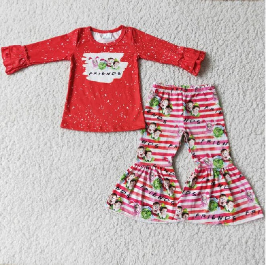 6 C6-17 Christmas Cartoon cute red long sleeve striped trouser suit