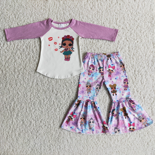 6 A9-14 Baby Girls Purple Long Sleeve Flared Pants Set