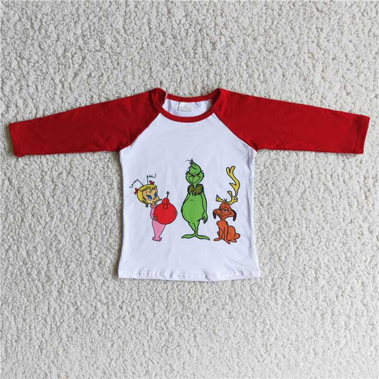 6 A24-2 White Green Monster Red Long Sleeve Top
