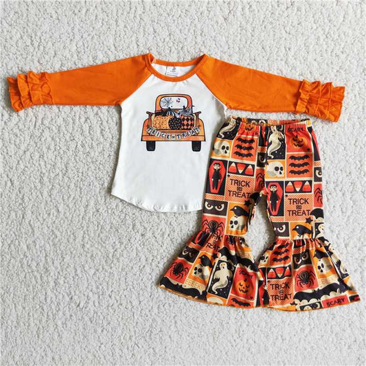 6 A7-30 Baby girls Pumpkin Car Orange Long Sleeve Flared Pants D 929