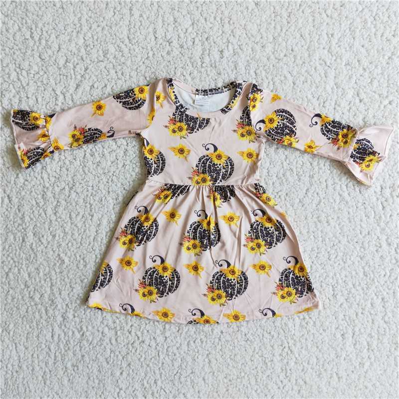 6 A20-16 Pumpkin Sunflower Long Sleeve Dress
