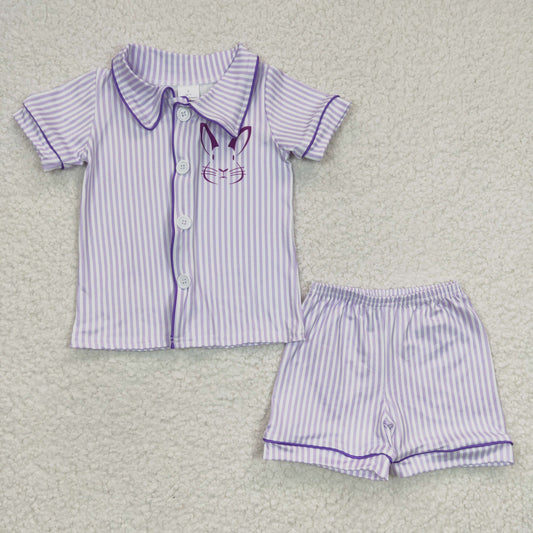 BSSO0105 Boys Bunny Purple Stripe Short Sleeve Shorts Set