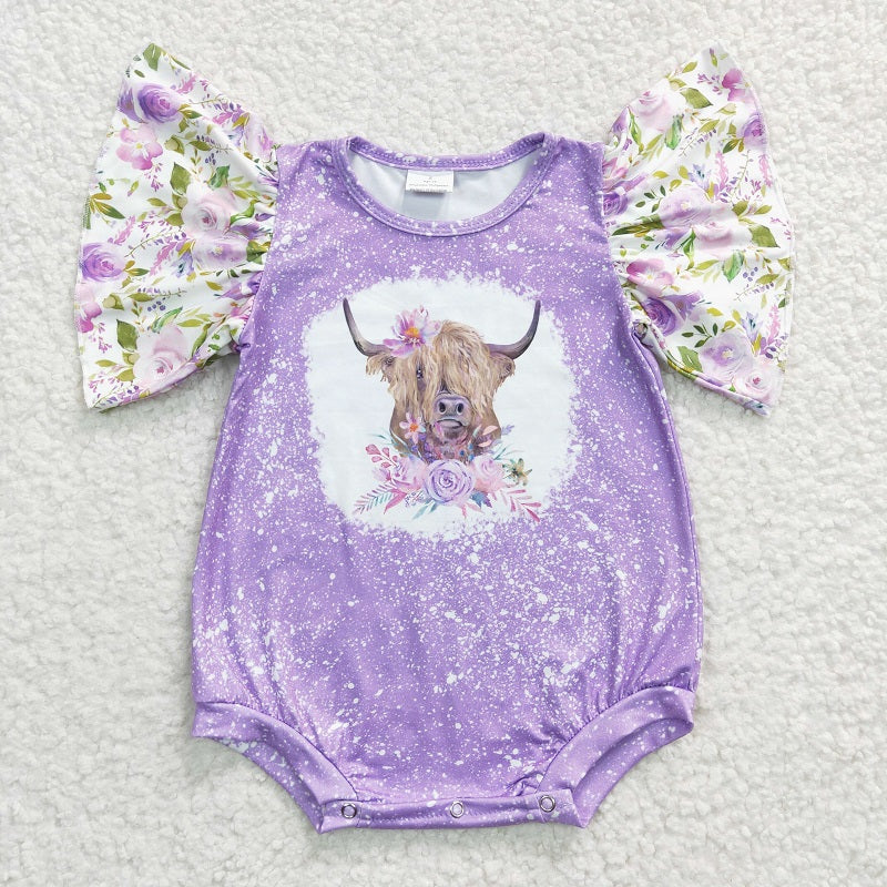 SR0118 Baby Girls Purple Alpine Gloria Flying Sleeve Onesie Romper