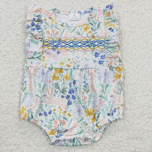 SR0262 Rabbit flower blue flying sleeve bodysuit