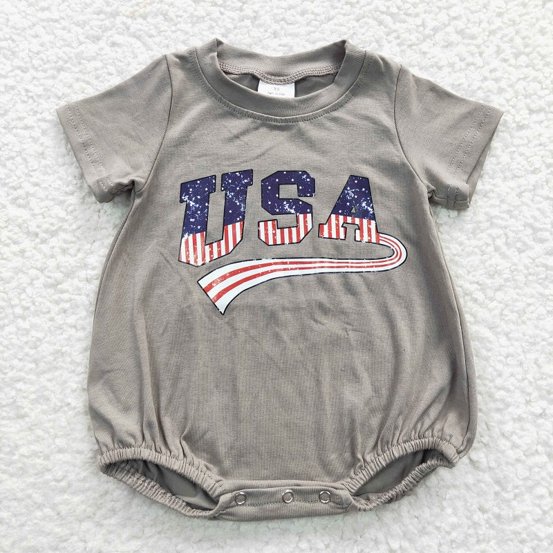 SR0287 National Day offset printing USA gray short-sleeved jumpsuit