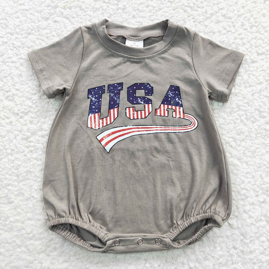 SR0287 National Day offset printing USA gray short-sleeved jumpsuit