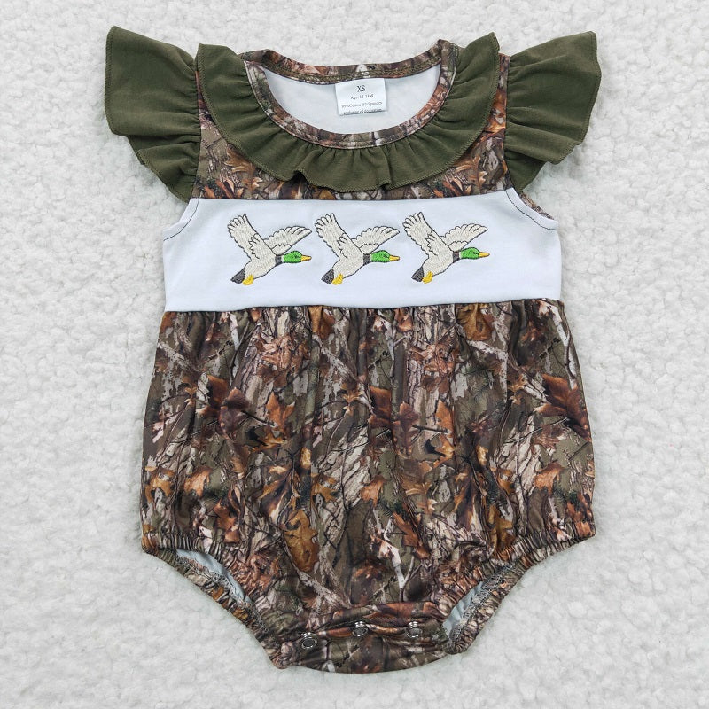 SR0358 Girls Embroidered Three Rice Ducks Jumpsuit with Flying Sleeves D 6.10