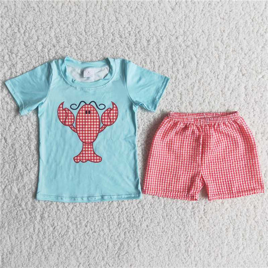 A8-3 Lobster Green T-Shirt and Red Plaid Pants Set