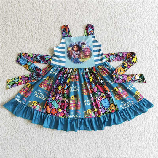 GSD0017  New summer fashion blue suspender lace-up dress