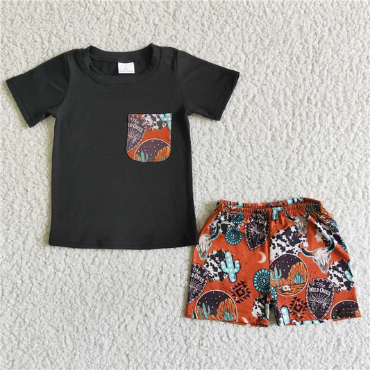 BSSO0014 Boys Black Pocket Short Sleeve Cactus Sheephead Shorts Cover