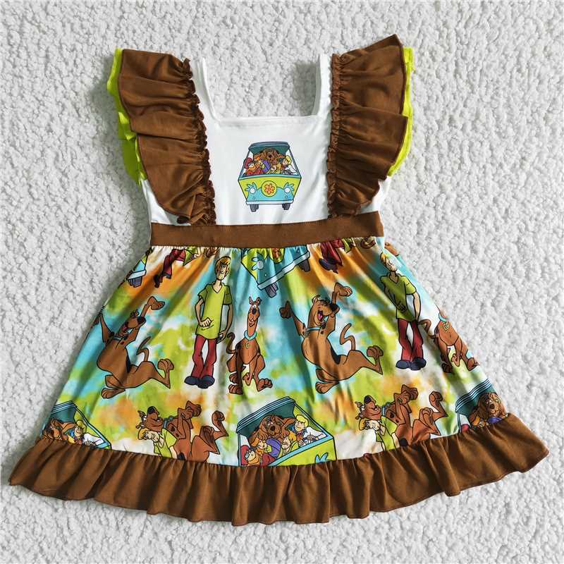 GSD0001 New summer fashion Ruffled Brown Fly-Sleeve Car Dress