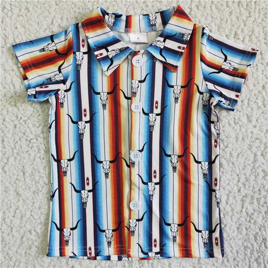 BT0012 Boys Bull Tau Color Stripe Button-Up Shirt