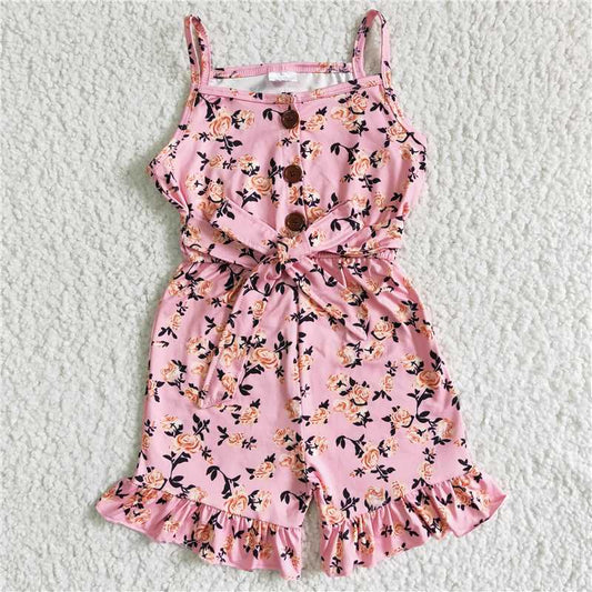 SR0003 New summer Pink Sling Lace Floral Lace-Up Bodysuit