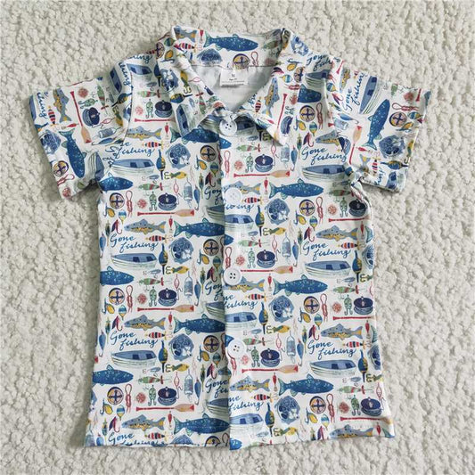 BT0010 Boys Fish Lapel Button Short Sleeve Top Shirt