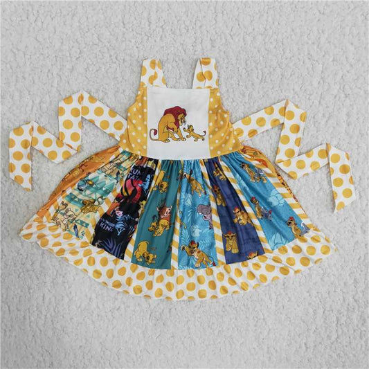 B13-10 New summer Yellow lion polka dot patchwork skirt