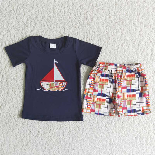 C8-10 Sailing Blue Short Sleeve Mélange Shorts