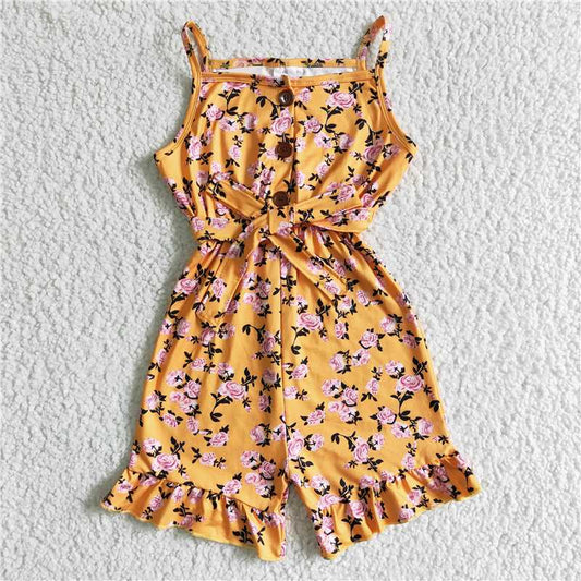 SR0005 New summer Orange Sling Lace Tie Floral Bodysuit