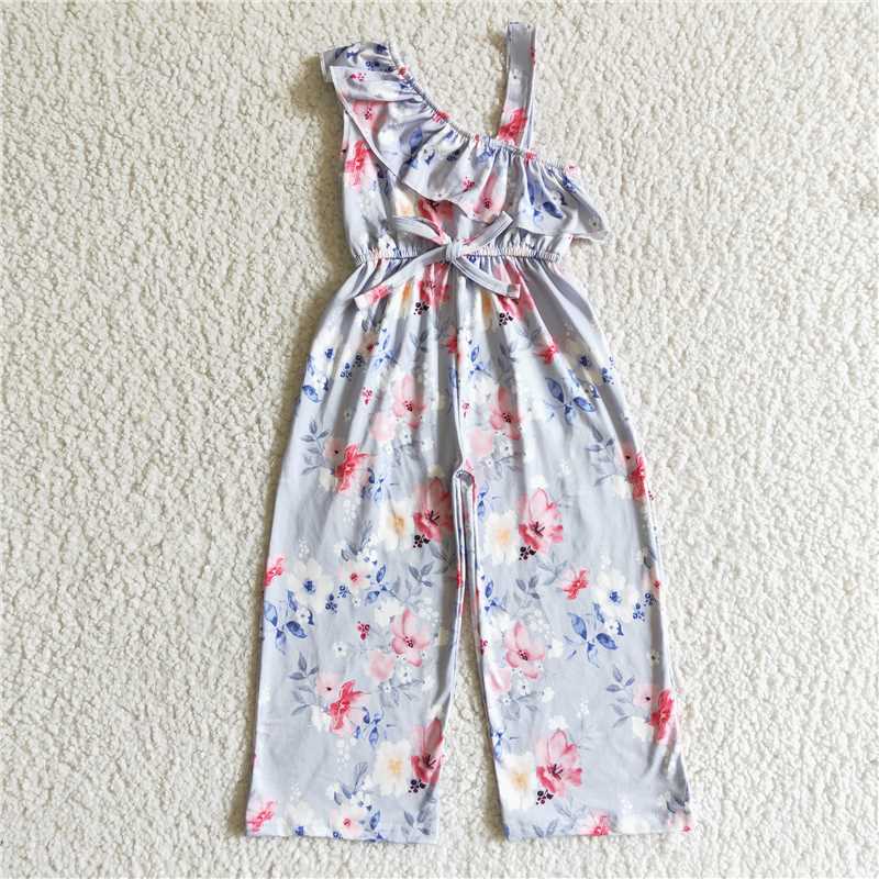 SR0008 New summer Pink Slanted Shoulder Floral Lace-Up Long Bodysuit