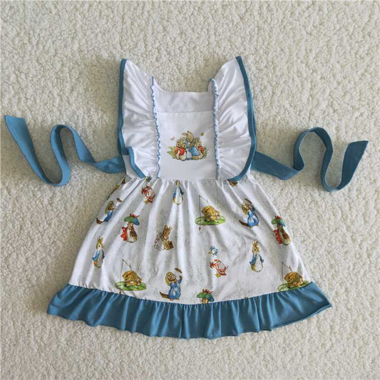 B12-3 New summer Rabbit blue lace white dress