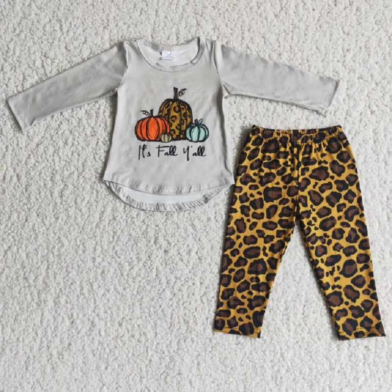 6 A26-1 Pumpkin White Grey Long Sleeve Top Leopard Print Pants